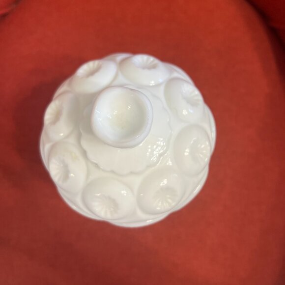 Vintage Moon and Stars Milk Glass Compote Jar with Lid - LE Smith 1960s - Picture 6 of 14